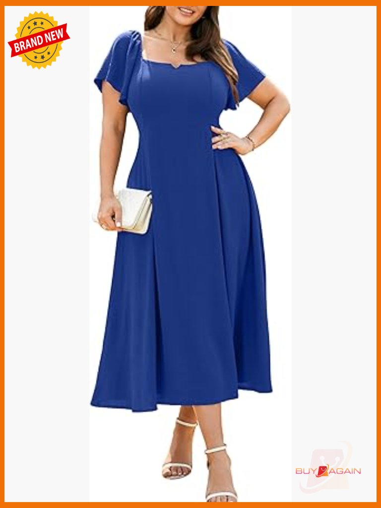 Plus Size Formal V Neck Short Sleeve Maxi Dress With Pockets